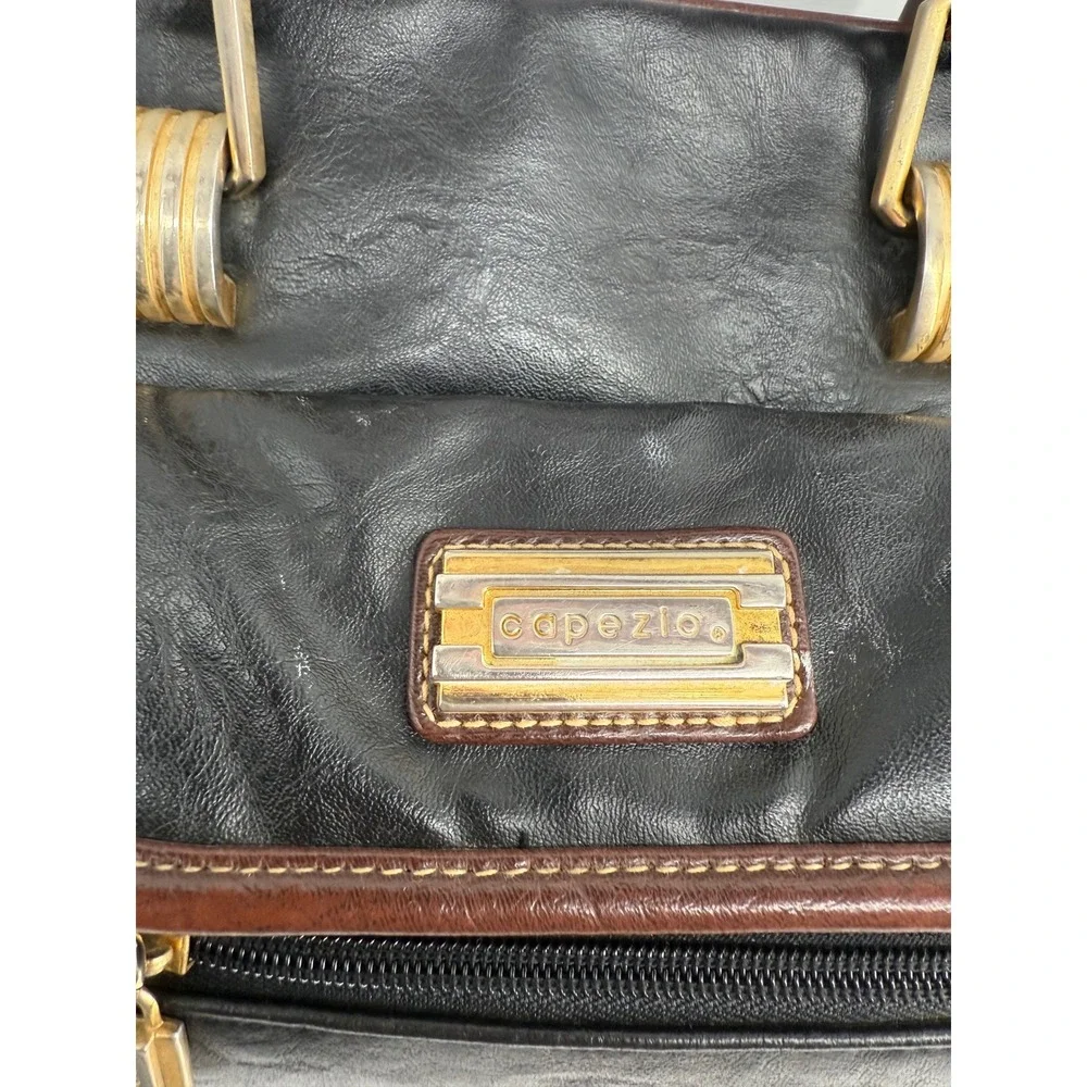 Vintage Capezio Women Black Faux Leather Tote Bag Top Handle Shoulder Bag Medium